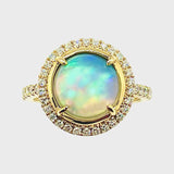 14kt yellow gold ladies 2.27ct Ethiopian Opal with 0.40ctw diamond ring